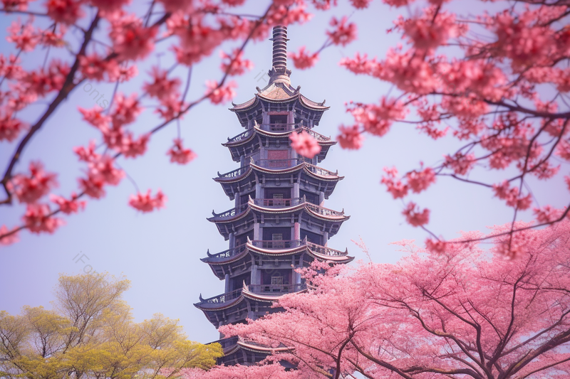 佛山市顺德顺峰山粉红青云塔,高清,摄影图,摄影图片,图片大全,摄影图免费下载